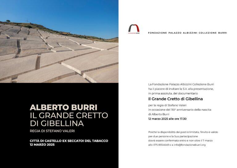 Agli Ex Seccatoi del Tabacco – Museo Burri il cortometraggio “Il Grande Cretto di Gibellina di Alberto Burri” in occasione del 110° anniversario della nascita del Maestro. Mercoledì 12 marzo 2025 a partire dalle ore 17.30