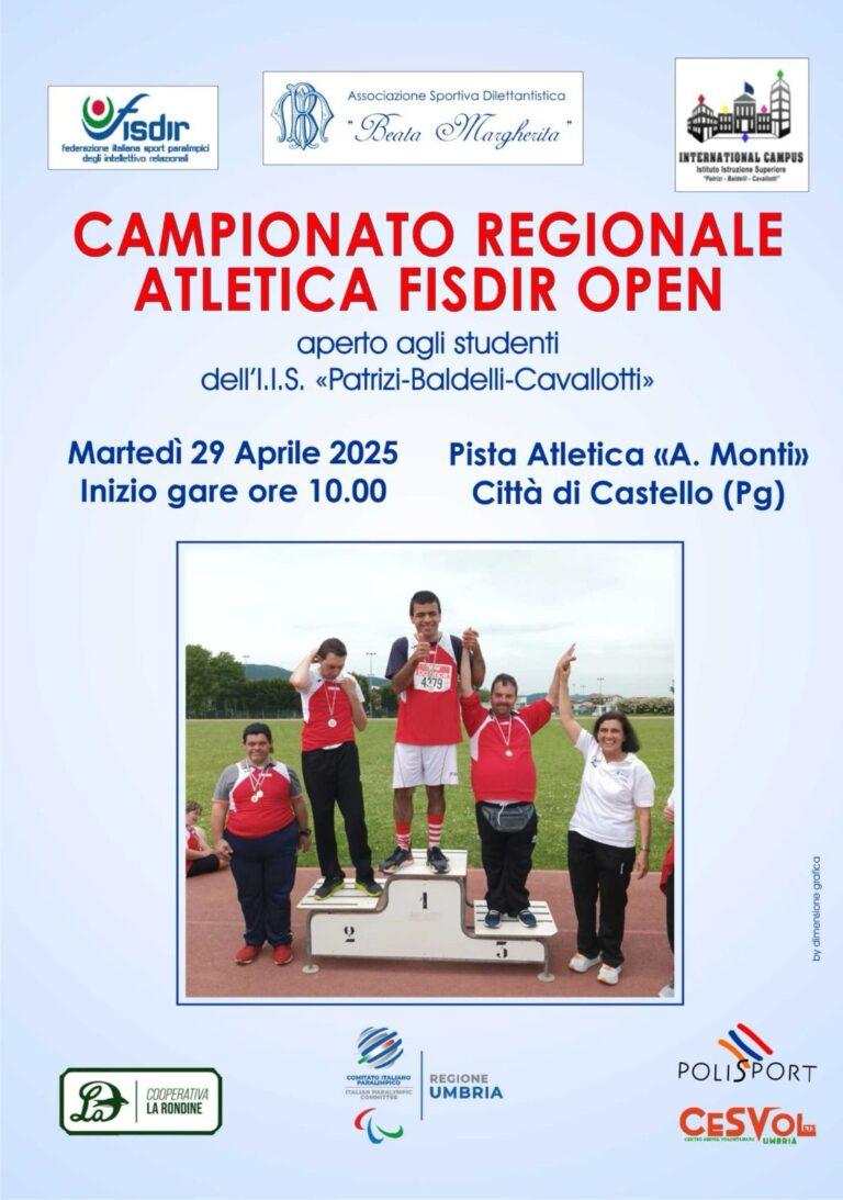 Martedì alle 29 aprile, i campionati regionali di atletica leggera FISDIR – OPEN
