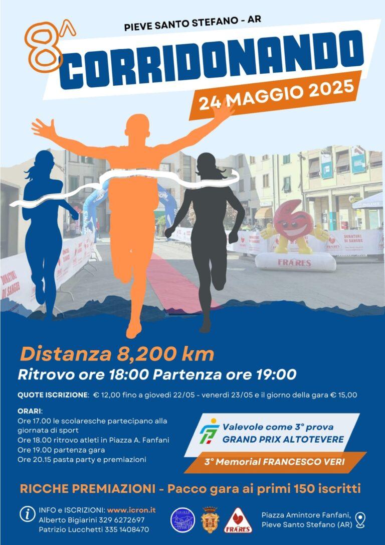 Sabato 24 maggio torna a Pieve Santo Stefano la gara podistica “Corridonando” organizzata dal gruppo donatori di sangue Fratres