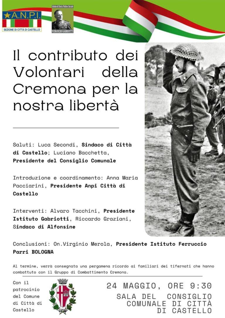“Il contributo dei Volontari della Cremona per la nostra libertà” a Città di Castello un convegno sul tema