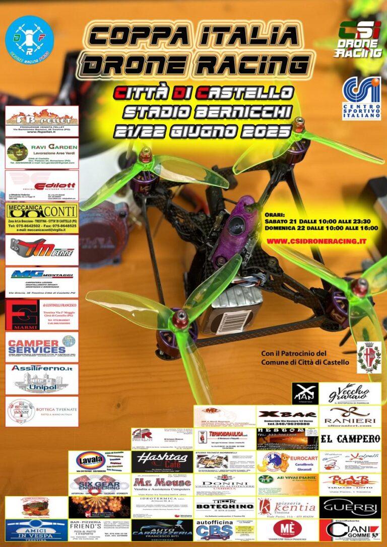 Gli acrobati dei droni – A Città di Castello,  sabato 21 e domenica 22giugno la tappa Umbra della Coppa Italia Droni FPV del CSI –Appuntamento spettacolare con le evoluzioni in cielo allo Stadio “Corrado Bernicchi” anche in notturna