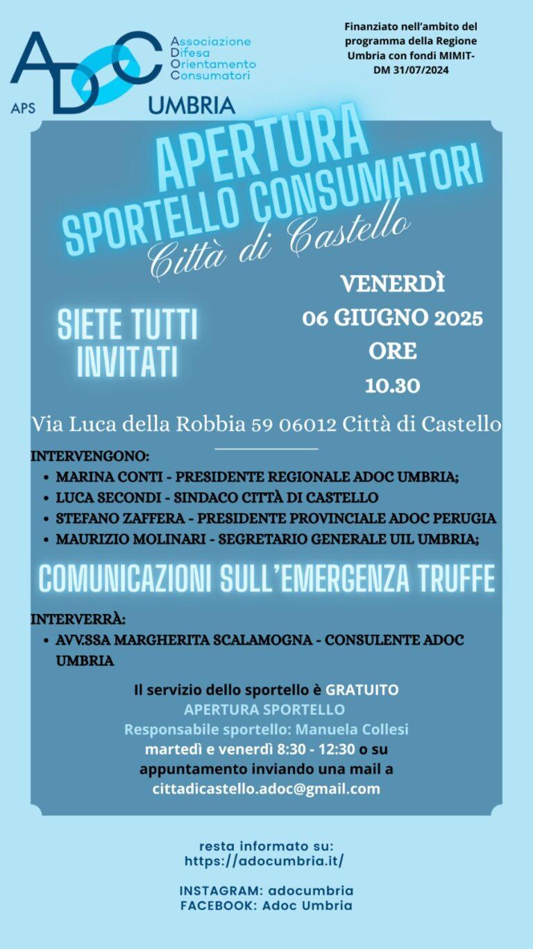 Adoc, apre lo sportello a Città di Castello: domani il taglio del nastro