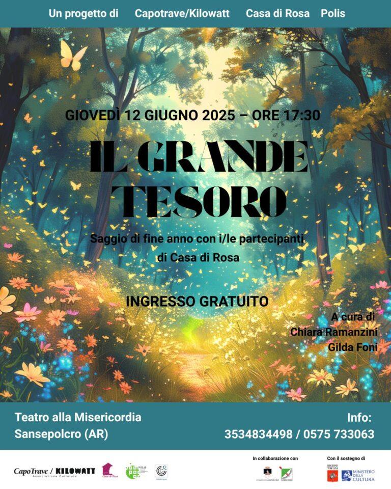 Saggio di fine anno per le partecipanti e i partecipanti di Casa di Rosa protagonisti de “Il grande tesoro“ in scena giovedì 12 giugno alle 17:30 al Teatro alla Misericordia di Sansepolcro