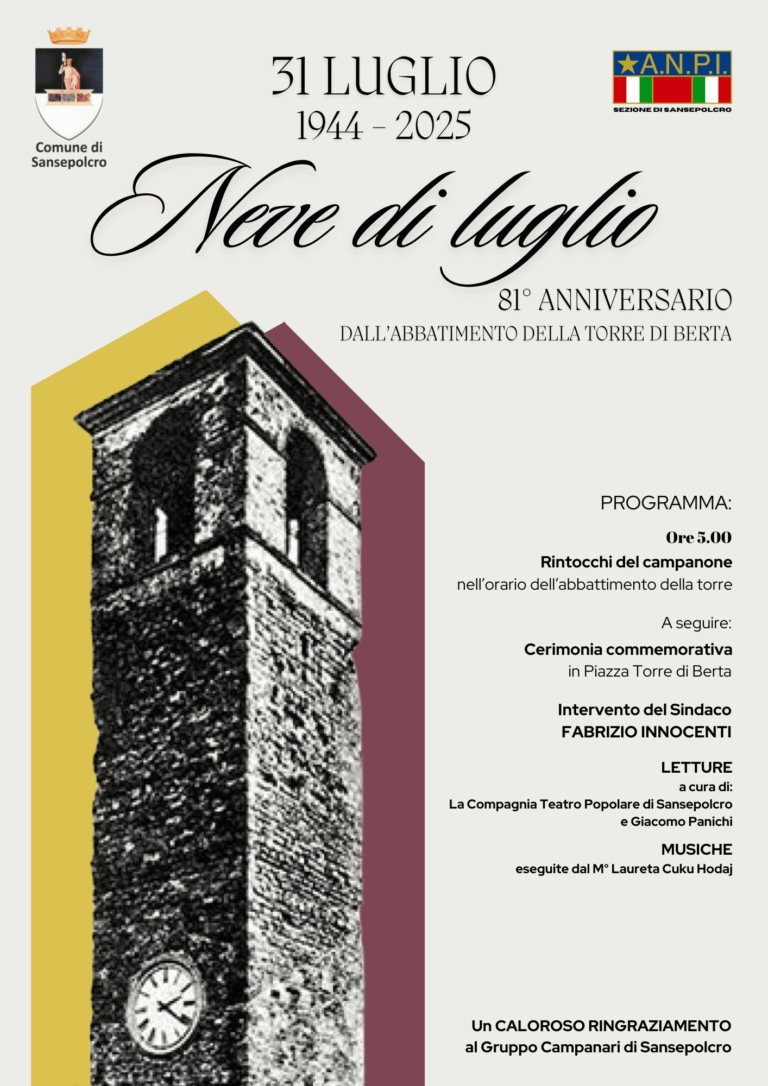 Il 31 luglio la commemorazione dell’81° anniversario dell’abbattimento della torre di Berta