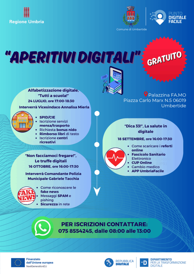 “Aperitivi digitali”: il comune di Umbertide promuove tre incontri per l’alfabetizzazione digitale