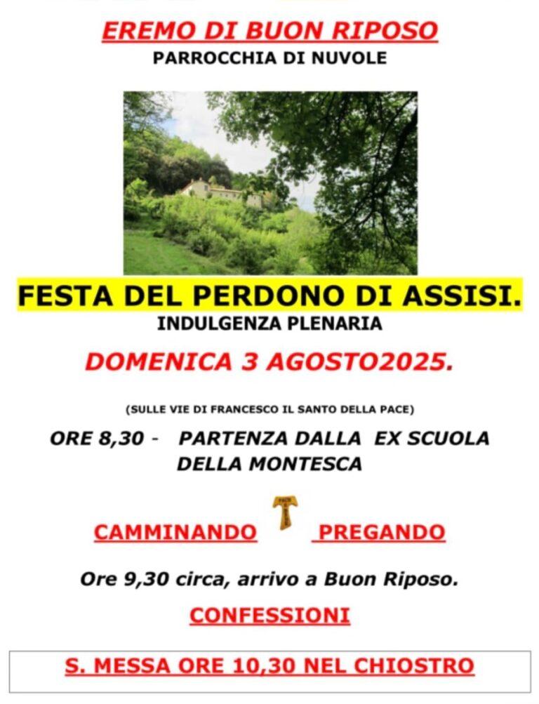 Eremo di Buon Riposo: domenica 3 agosto festa del Perdono di Assisi e celebrazione dell’800° anniversario del Cantico delle Creature
