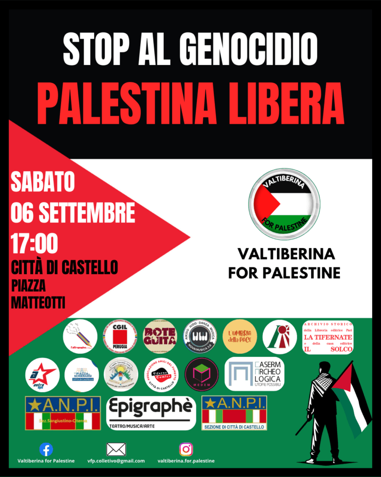 La comunità valtiberina si riunisce per mandare un messaggio chiaro: DISERTIAMO IL SILENZIO, STOP AL GENOCIDIO