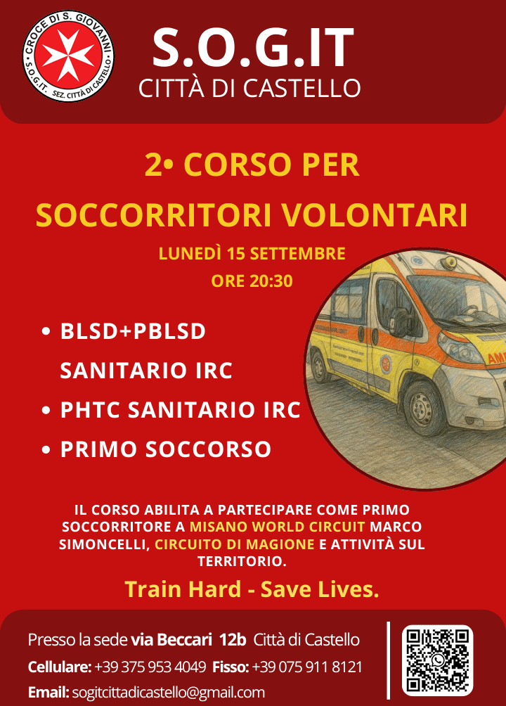 Al via il 2° corso per volontari soccorritori organizzato da S.O.G.IT: iscrizioni aperte