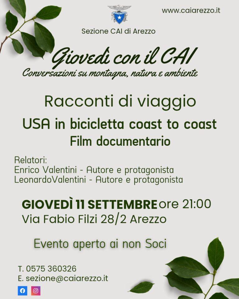 Usa coast to coast in bicicletta: Cai di Arezzo presenta il documentario dei fratelli Valentini  giovedì 11 settembre alle 21 nella sede di via Fabio Filzi 28 