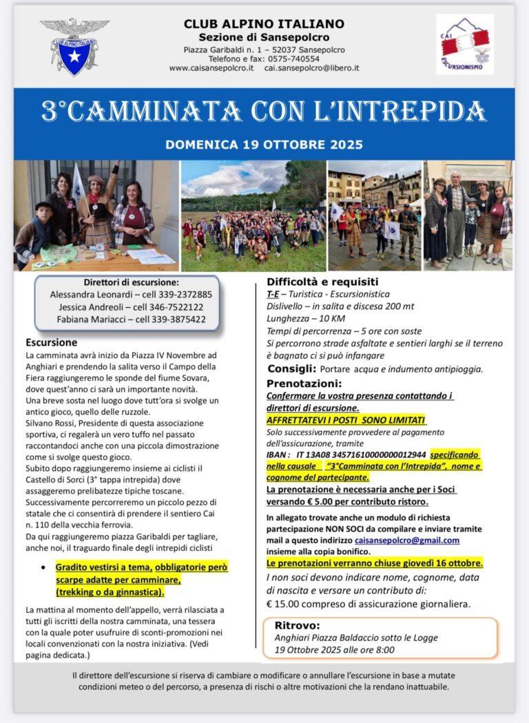 “Camminata con l’Intrepida”: Trekking e vestiti d’epoca con il Cai di Sansepolcro domenica 19 ottobre ad Anghiari per la manifestazione ciclostorica