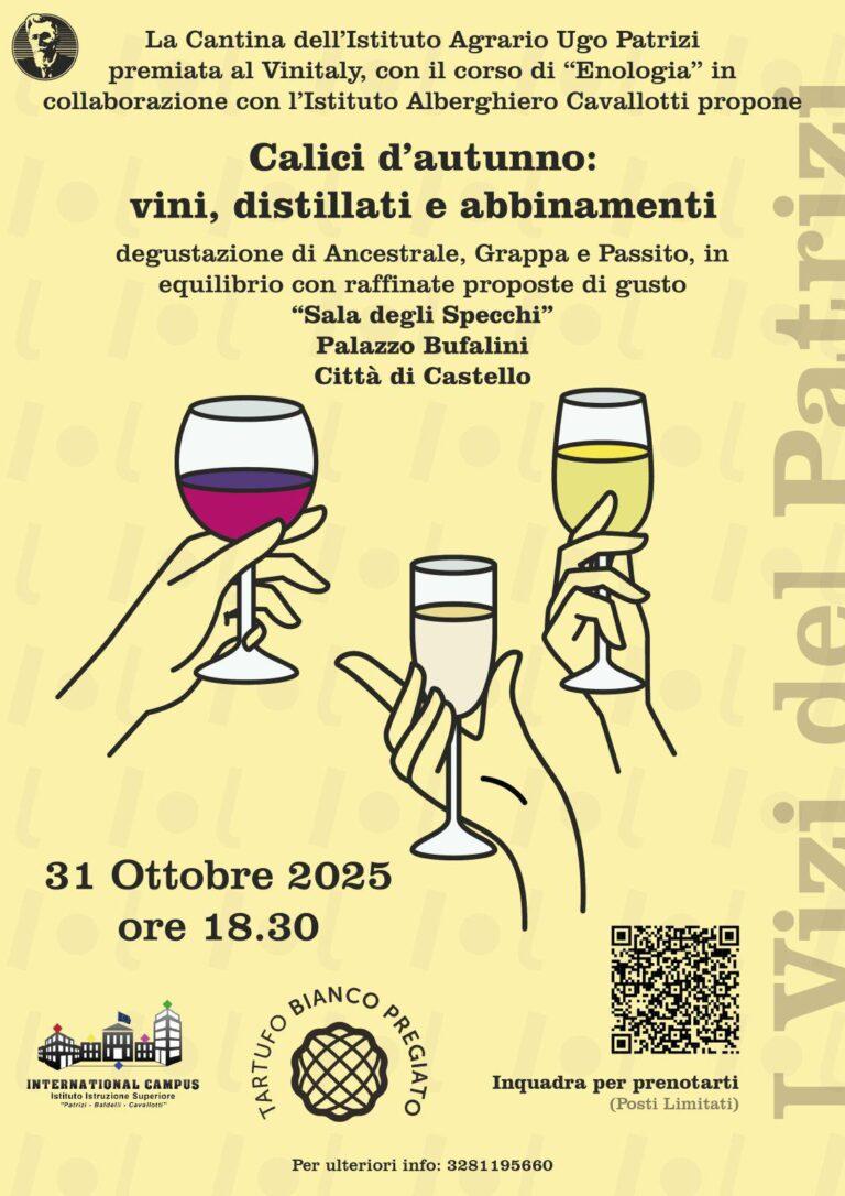 “Calici d’autunno: vini, distillati e abbinamenti” alla Cantina dell’Istituto Agrario Ugo Patrizi