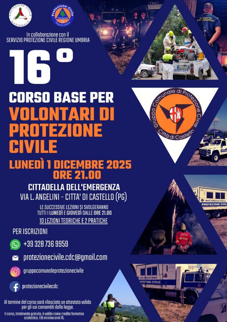 Città di Castello, al via il 16° Corso base per volontari di Protezione Civile: iscrizioni aperte