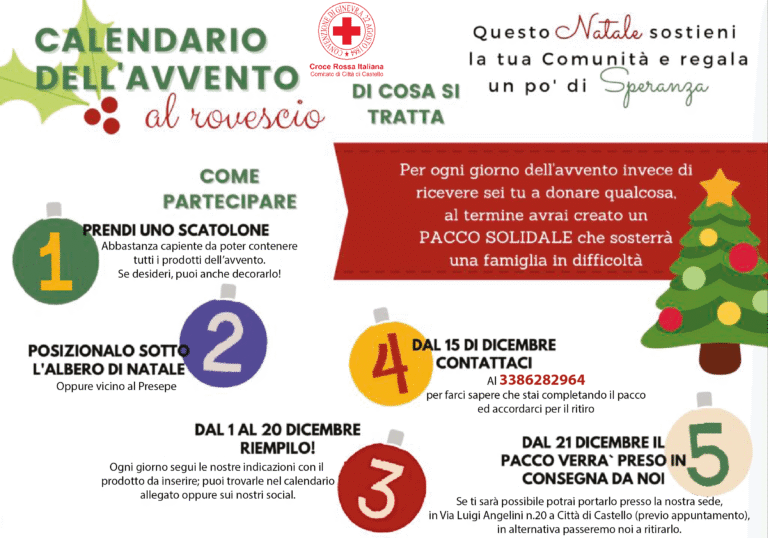 Città di Castello, la Croce Rossa lancia il “Calendario dell’Avvento al Rovescio”: 20 giorni di solidarietà per le famiglie in difficoltà