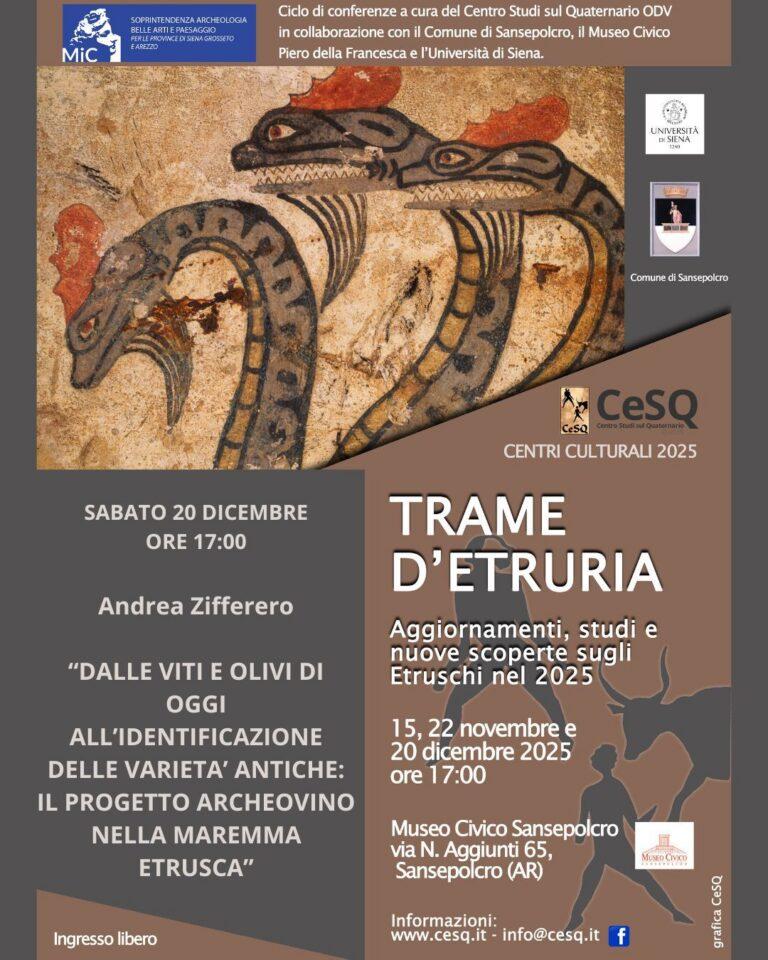Etruschi e produzione di vino e olio: l’ultimo appuntamento dei Centri Culturali 2025 a Sansepolcro