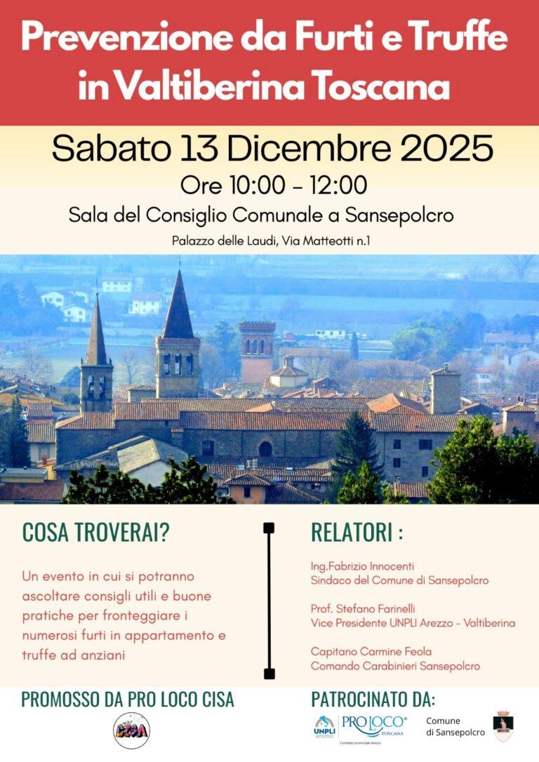 Prevenzione furti e truffe: un incontro informativo per la cittadinanza promosso dalla Pro Loco Cisa con il patrocinio del Comune di Sansepolcro