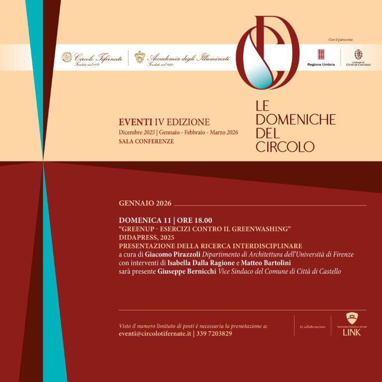 “GreenUP – esercizi contro il Greenwashing” al Circolo Tifernate domenica 11 gennaio alle ore 18.00