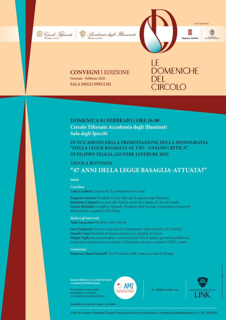 Città di Castello: convegno sulla Legge Basaglia al Circolo Tifernate il 1° febbraio