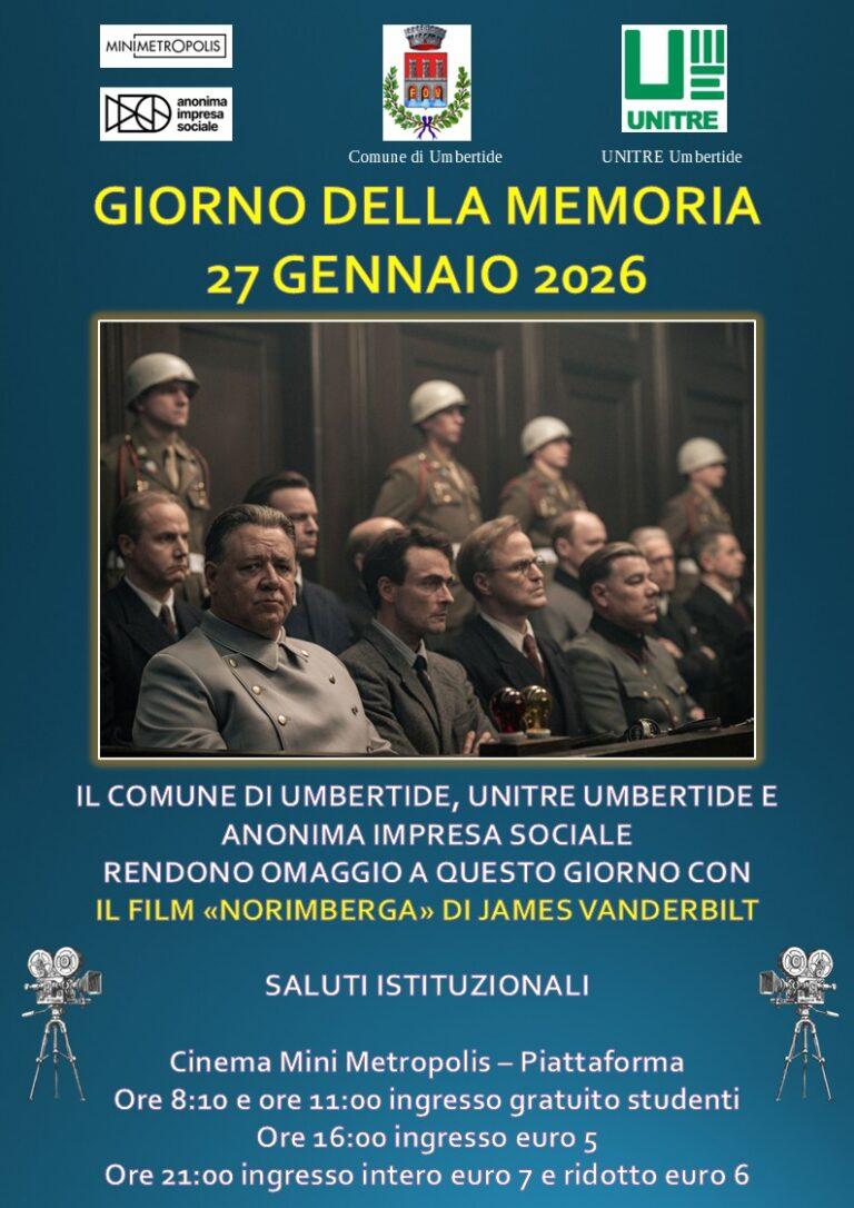 Umbertide celebra il Giorno della Memoria: proiezioni del film “Norimberga” per studenti e cittadini un appuntamento di riflessione storica e crescita culturale