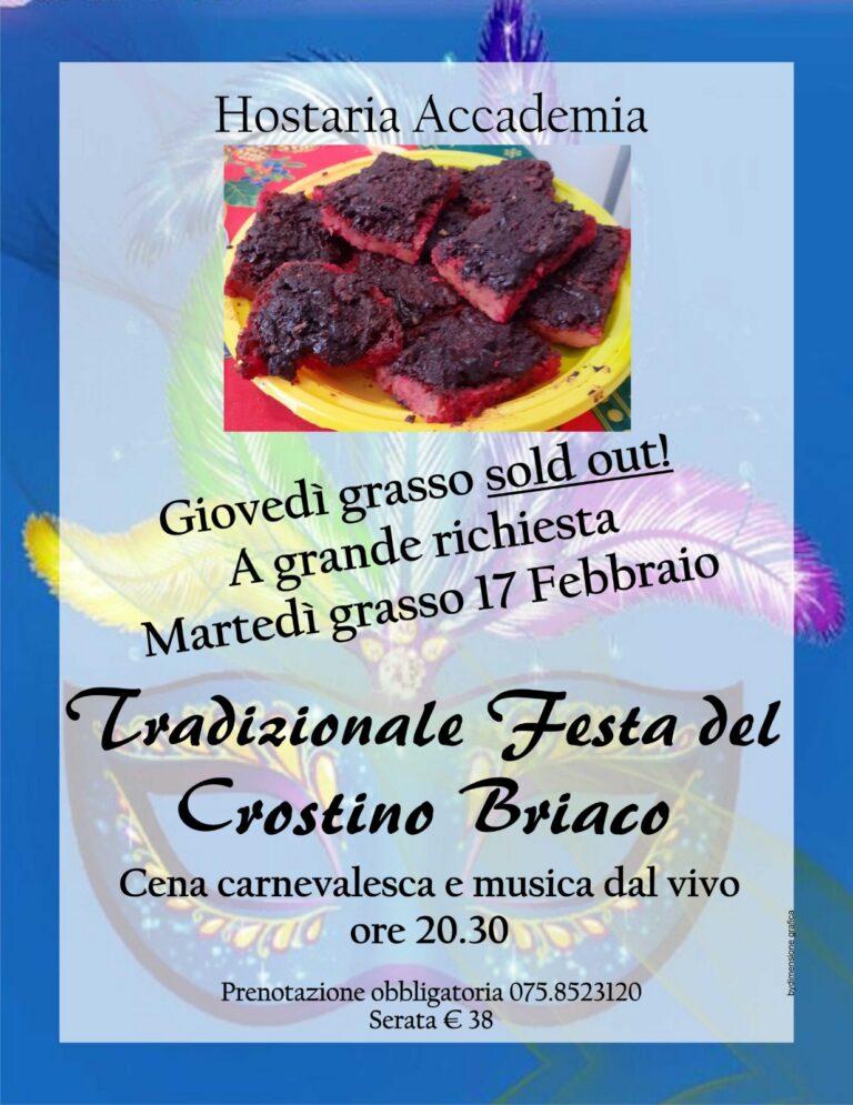 Città di Castello: la Festa del Crostino ‘Briaco’ sold out si replica il 17 febbraio