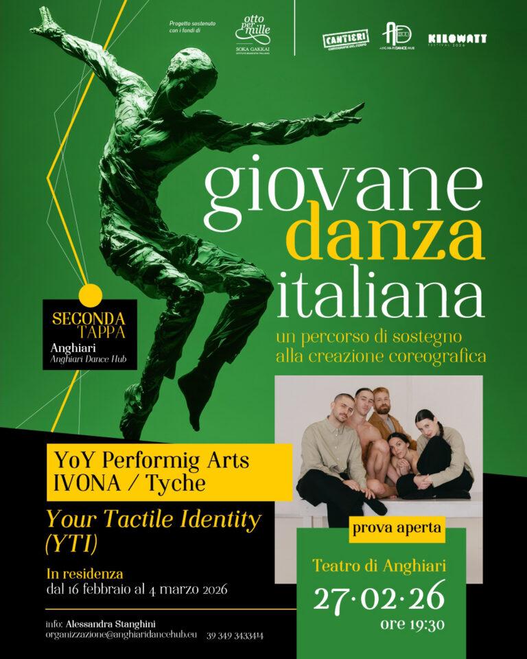 La Giovane Danza Italiana al Teatro di Anghiari venerdì 27 febbraio, ore 19:30, prova aperta al pubblico di “Your Tactile Identity” con Federica D’Aversa, Roberto Doveri, Pablo Girolami, Guilherme Leal ed Emma Zani