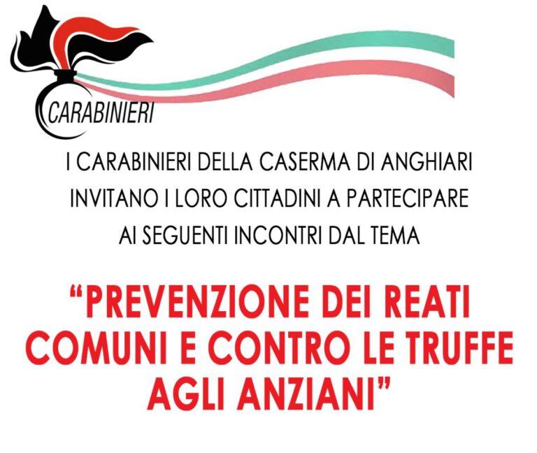 Prevenzione dei reati: incontro con i Carabinieri ad Anghiari giovedì 12 febbraio alle 17:30 Circolo di aggregazione sociale in Piazza IV Novembre. I cittadini sono invitati a partecipare