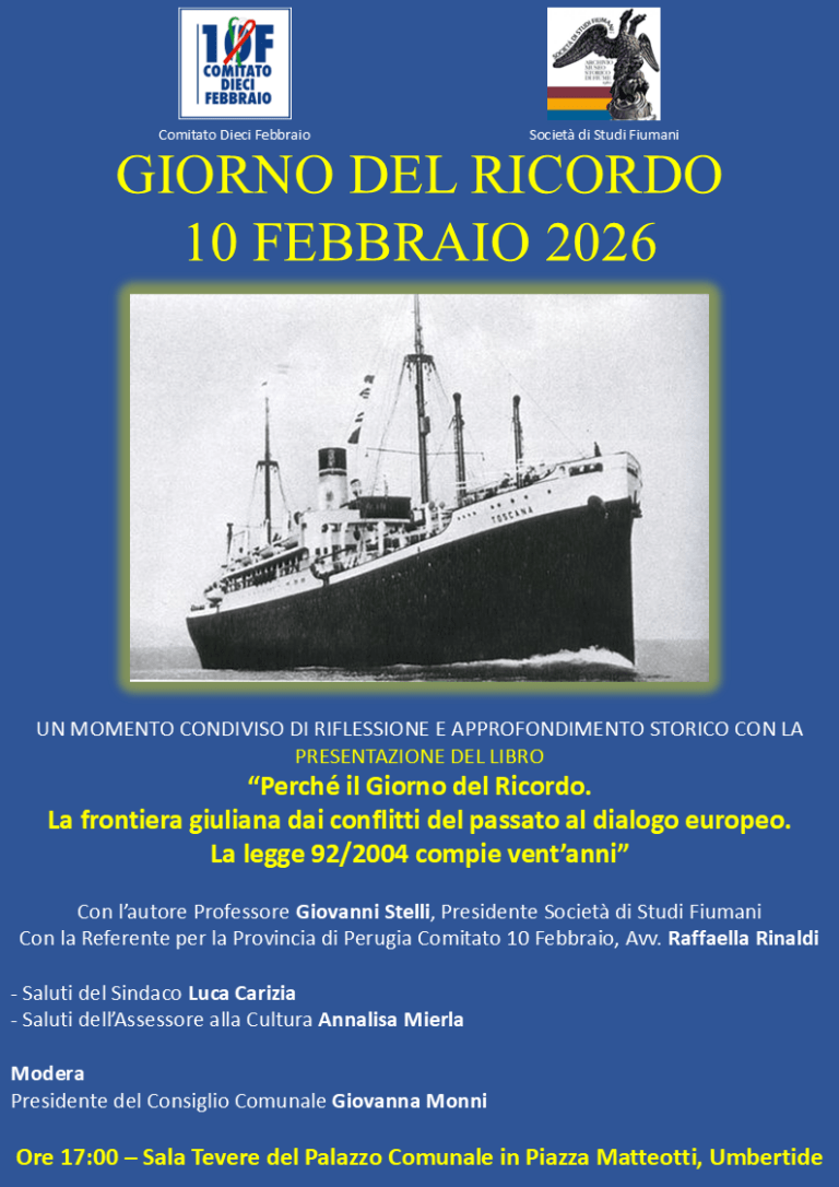 Giornata del Ricordo: a Umbertide un momento di memoria, storia e approfondimento sull’esodo giuliano-dalmata