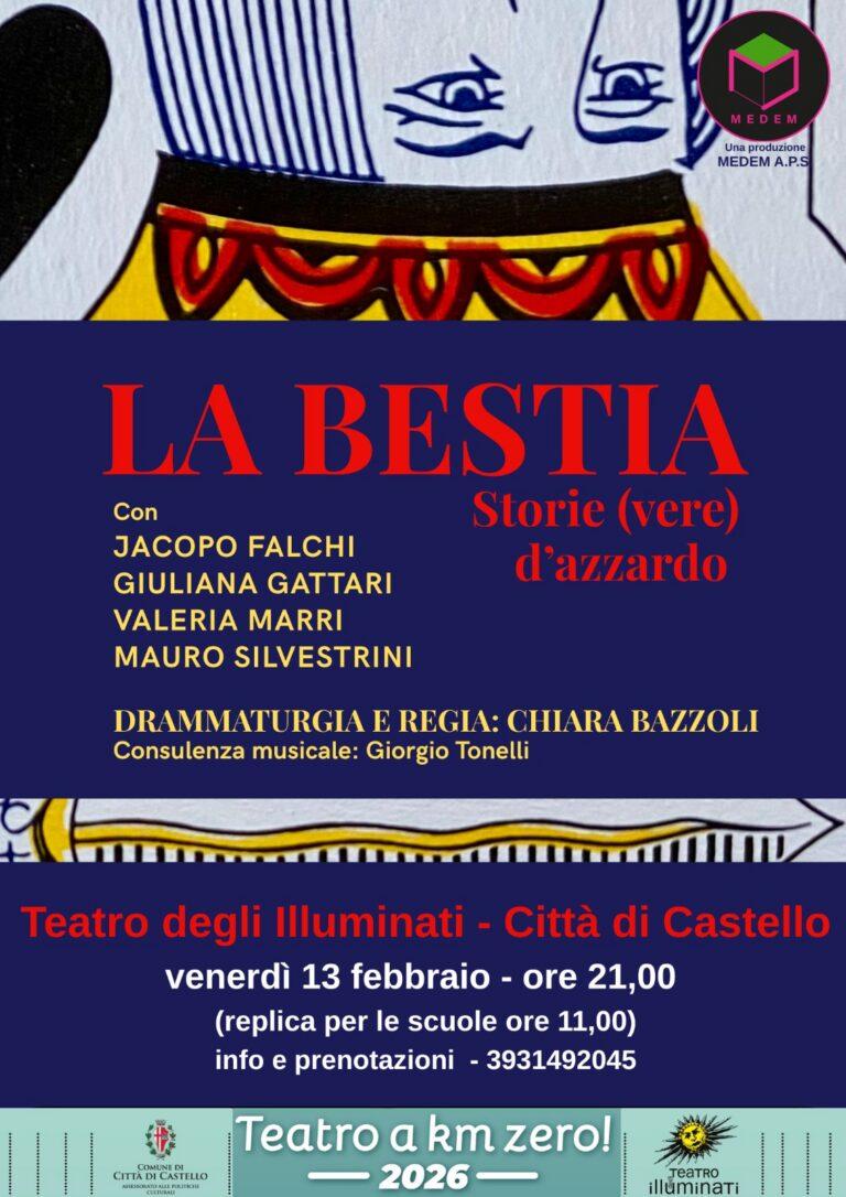 Nuovo appuntamento per la rassegna teatro a KM0 venerdì 13 febbraio presso il Teatro degli Illuminati con “La Bestia, storie (vere) di gioco d’azzardo” a cura di Medem A.P.S.