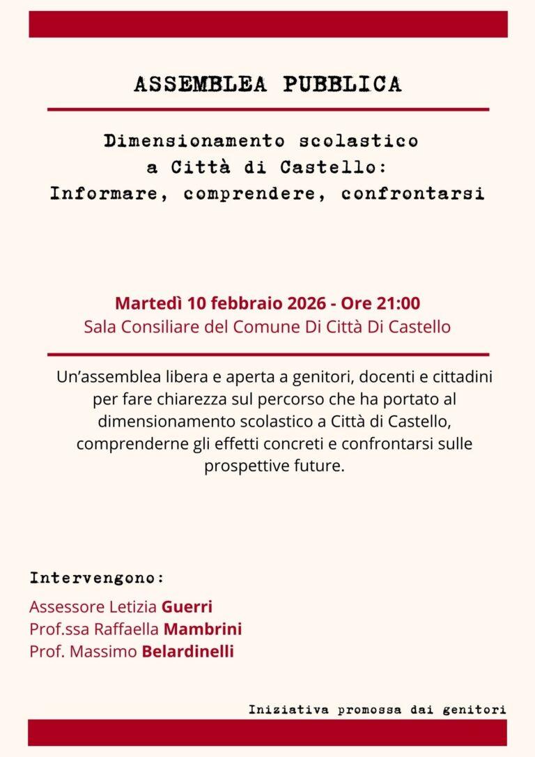 Dimensionamento scolastico a Città di Castello: genitori e Istituzioni a confronto in un’assemblea pubblica