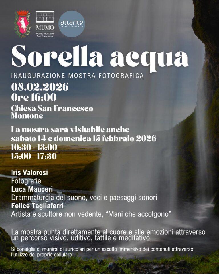 Sabato 14 e domenica 15 febbraio dalle 10,30 alle 13 e dalle 15 alle 17,30, nel Complesso museale di San Francesco, sarà possibile visitare la mostra fotografica “Sorella Acqua” organizzata dal Comune di Montone e da Atlante Servizi Culturali