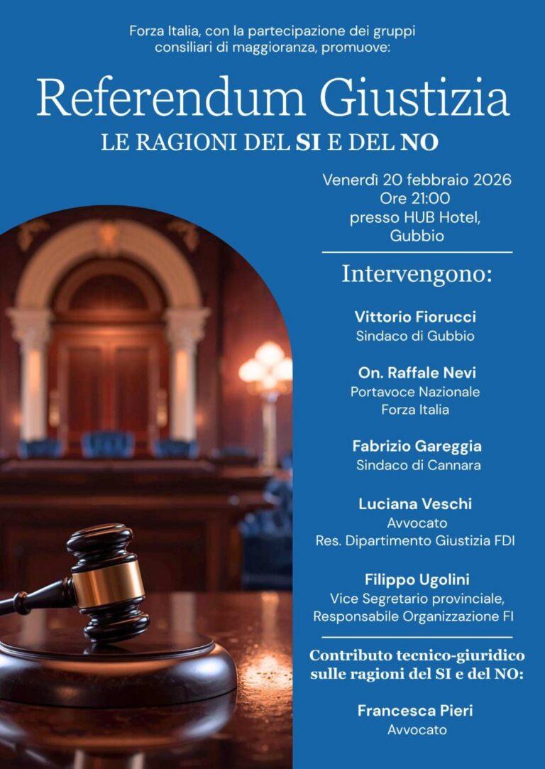 Referendum Giustizia, confronto pubblico a Gubbio sulle ragioni del Sì e del No