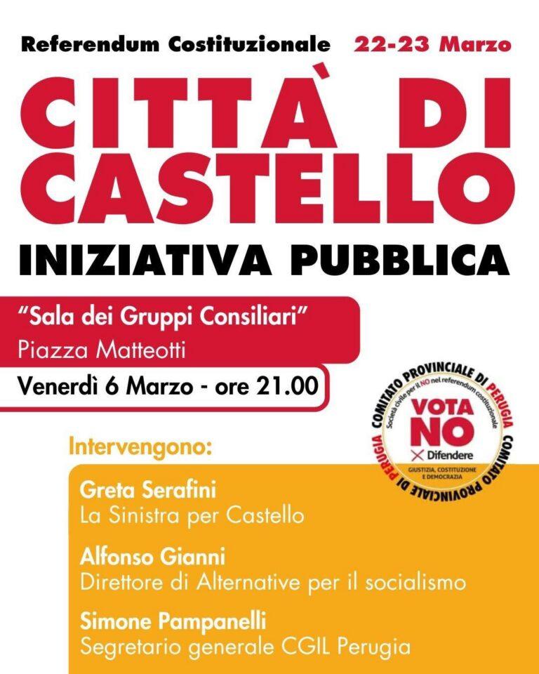 Referendum costituzionale, a Città di Castello un incontro pubblico per le ragioni del No