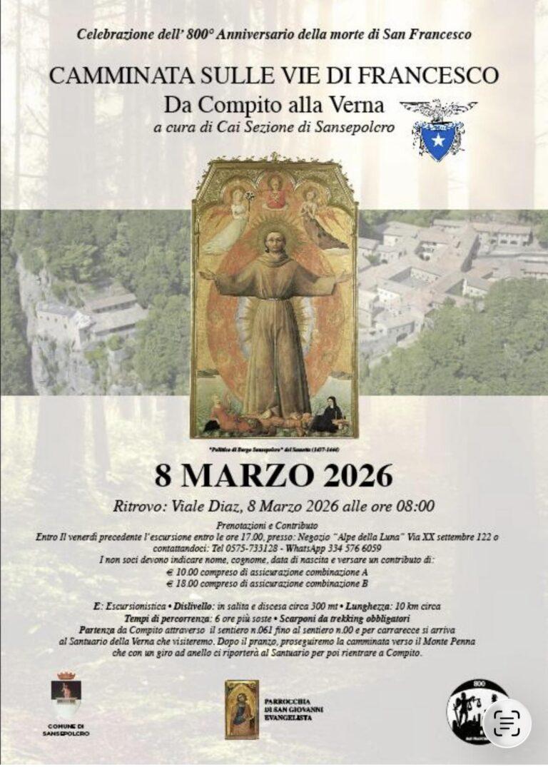 Sansepolcro, camminata sulle vie di Francesco: escursione dal Compito alla Verna l’8 marzo