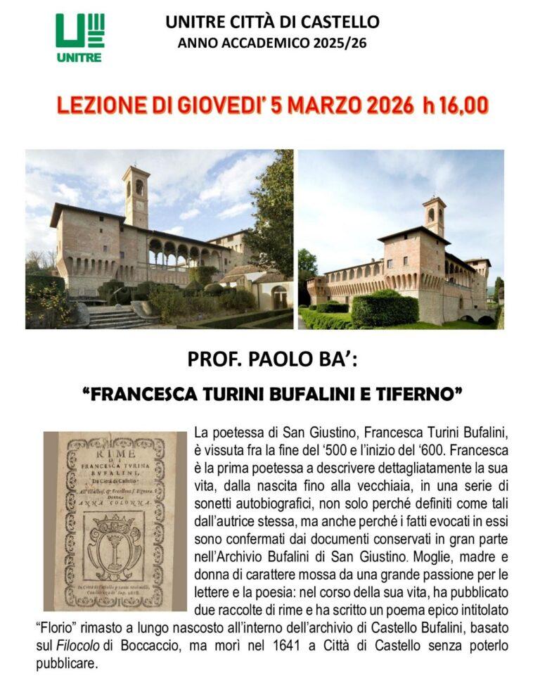 UNITRE Città di Castello: lezione su Francesca Turini Bufalini