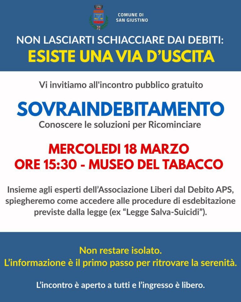 Sovraindebitamento, incontro pubblico a San Giustino per conoscere le soluzioni