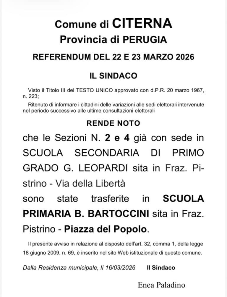 Referendum 22 e 23 marzo: cambio sede per due sezioni elettorali a Pistrino