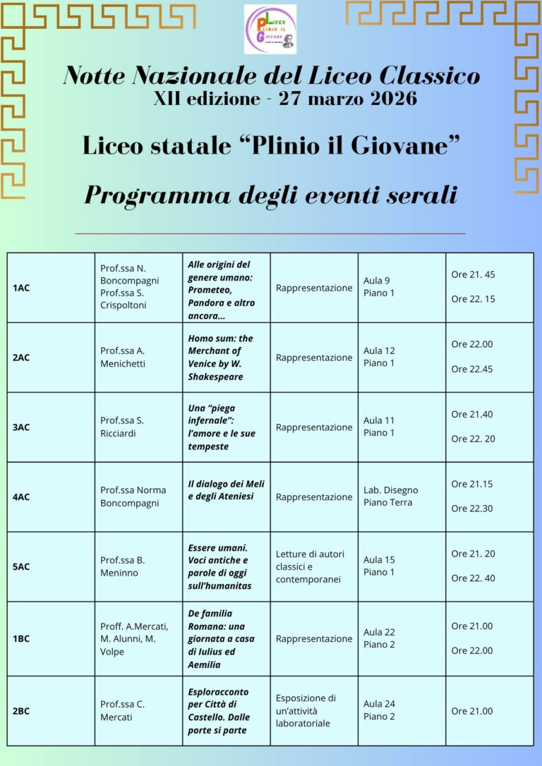 Notte Nazionale del Liceo Classico: il 27 marzo eventi al “Plinio il Giovane”. Il Programma degli eventi serali