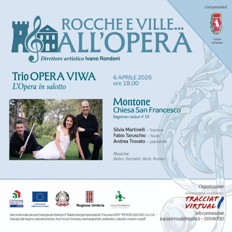 Montone, “L’Opera in salotto”: concerto del Trio Opera Viva nella Chiesa di San Francesco