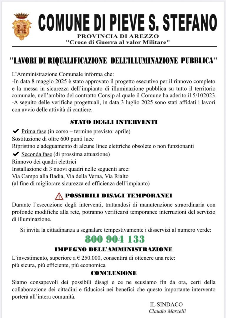 Pieve Santo Stefano, lavori all’illuminazione pubblica: interventi sui quadri elettrici