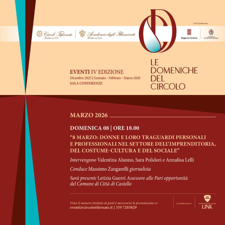 Città di Castello, l’8 marzo al Circolo Tifernate incontro su donne, lavoro e traguardi professionali con Valentina Alunno, Sara Polidori e Annalisa Lelli