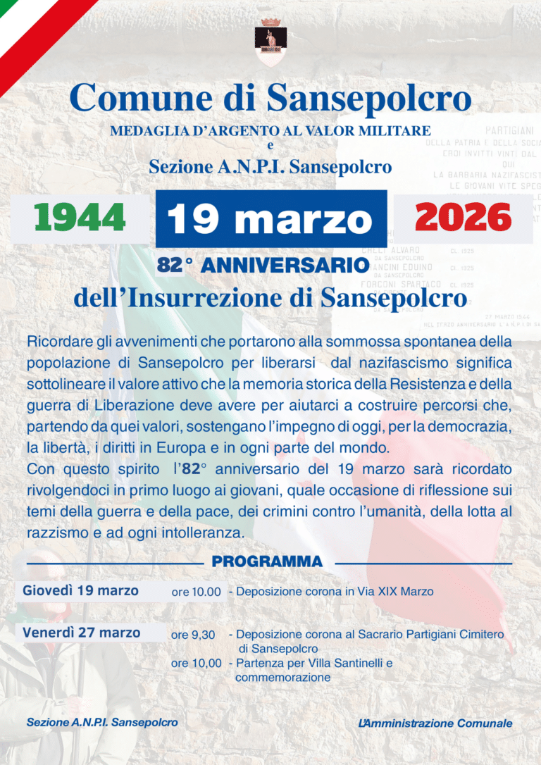 Sansepolcro ricorda l’Insurrezione del 1944: 82° anniversario tra memoria e valori di libertà
