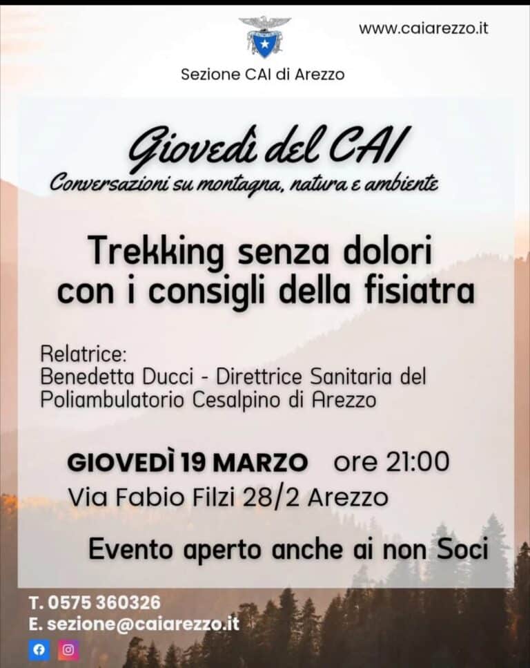 I giovedì del Cai, ad Arezzo una serata sul trekking senza dolori con la fisiatra Benedetta Ducci