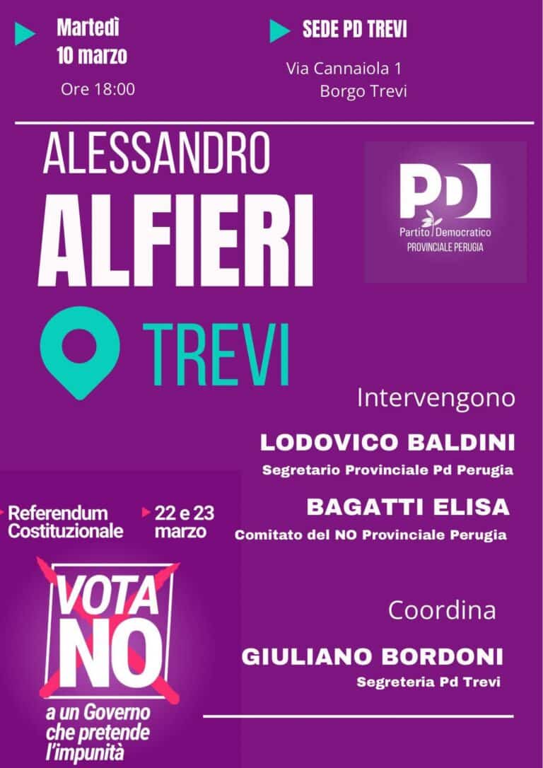 Referendum costituzionale, anche il Pd di Trevi dice NO: domani incontro pubblico con Alessandro Alfieri 