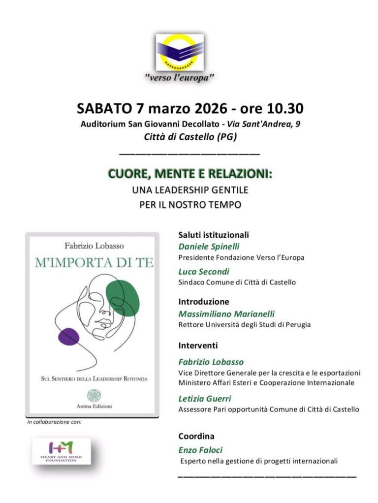Cuore, mente e relazioni: una leadership gentile per il nostro tempo. Appuntamento sabato 7 marzo Auditorium San Giovanni Decollato