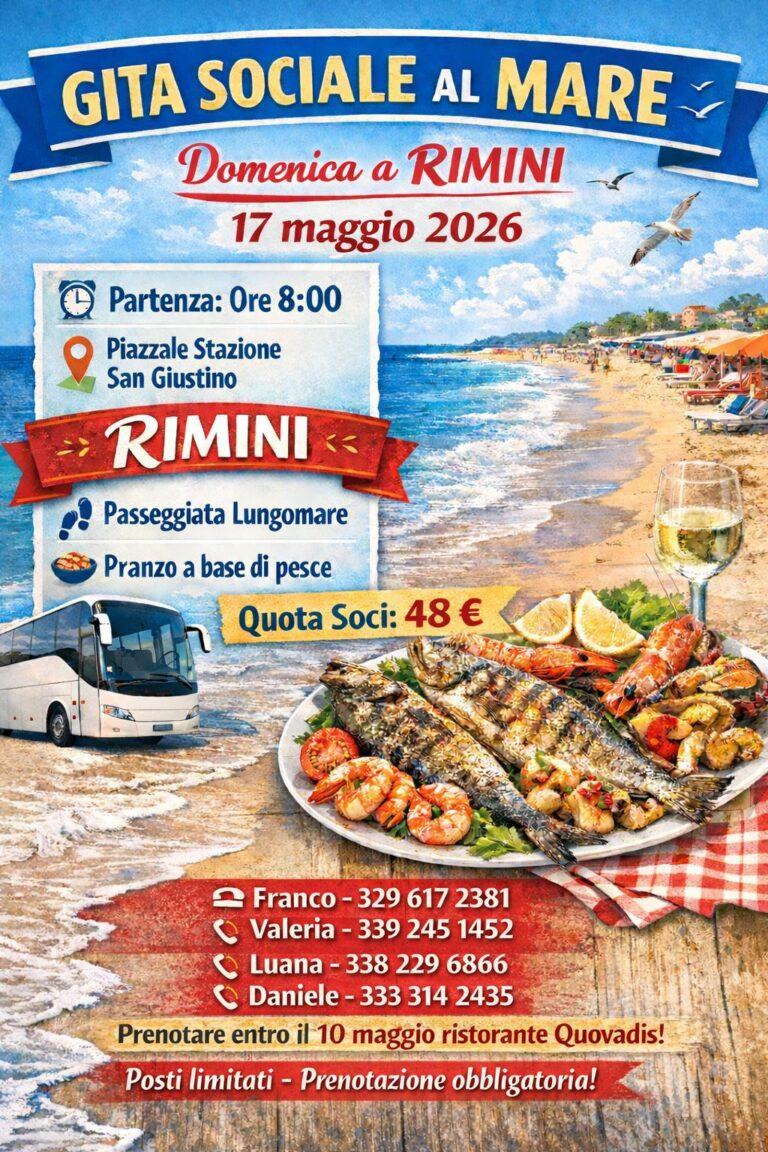 Gita sociale al mare: domenica 17 maggio viaggio a Rimini con pranzo di pesce organizzata dal CVA di San Giustino