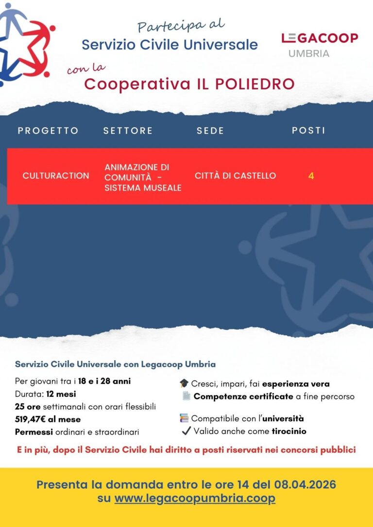 Servizio Civile Universale: opportunità a Città di Castello con la Cooperativa Il Poliedro