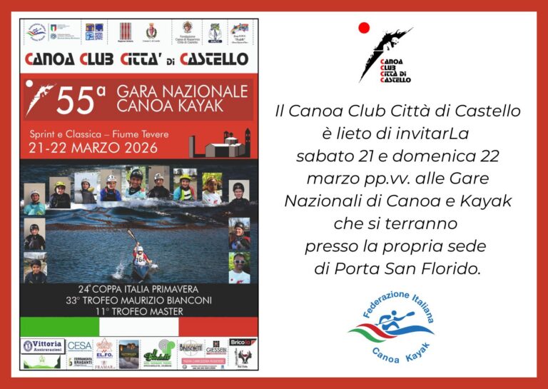 Città di Castello, sul Tevere il 21 e 22 marzo la 55ª Gara Nazionale di Canoa Kayak