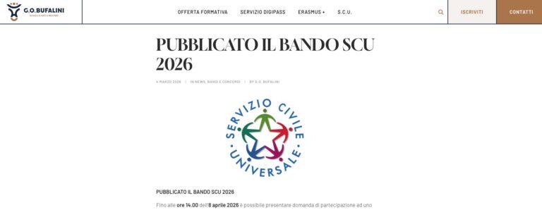 Servizio Civile Universale 2026, aperto il bando alla Scuola di Arti e Mestieri Bufalini