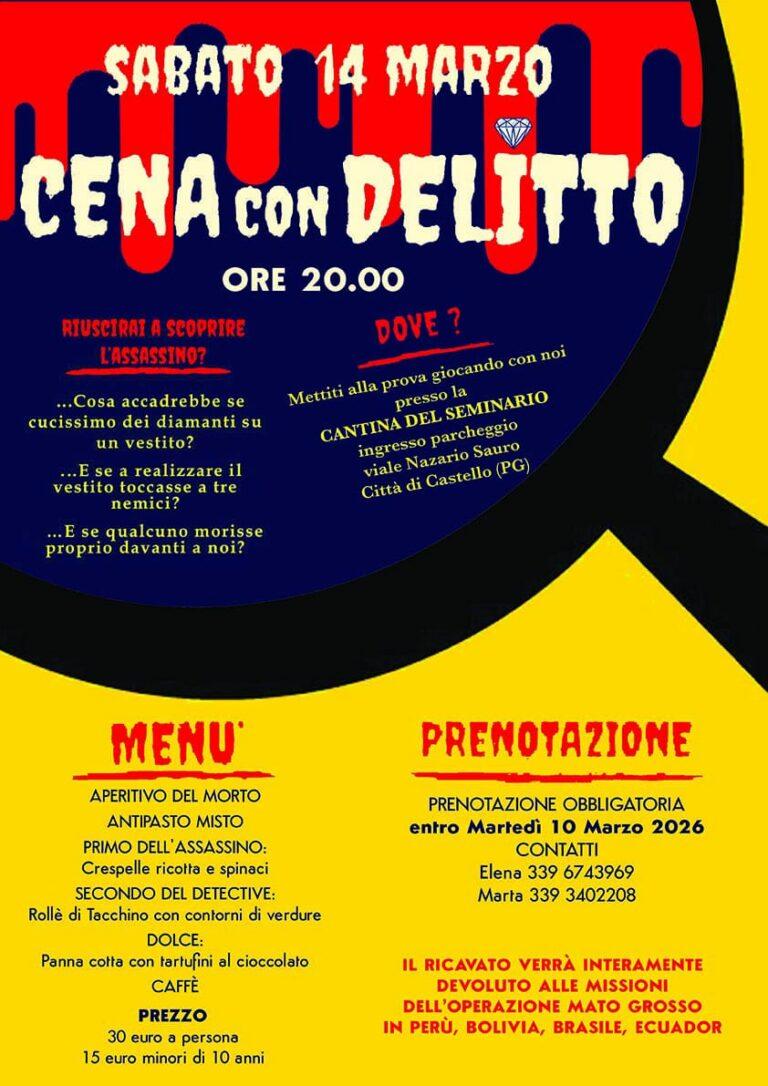 Città di Castello, “Cena con delitto” solidale per sostenere le missioni dell’Operazione Mato Grosso