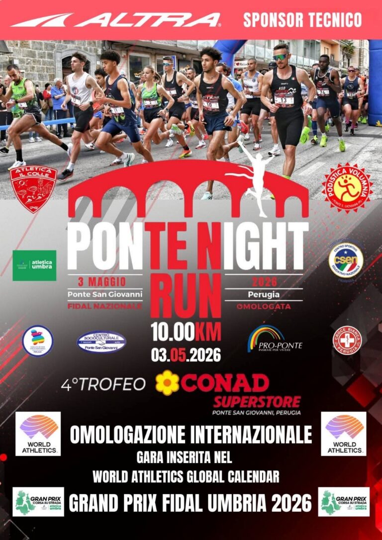 Ponte Night Run 2026 entra nel circuito mondiale: Ponte San Giovanni capitale dell’atletica