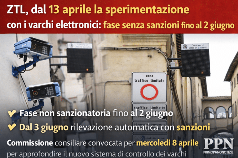 Città di Castello: ZTL, dal 13 aprile la sperimentazione con i varchi elettronici, fase senza sanzioni fino al 2 giugno